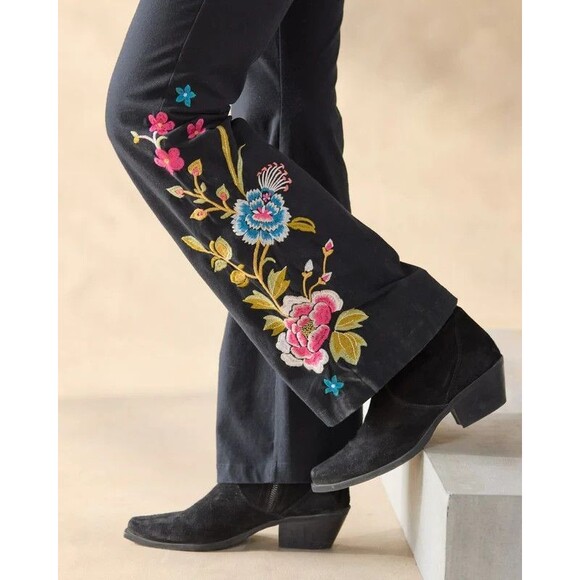 BNWT Johnny Was Celina Floral Embroidered Stretch Flare Cotton Leggings PS - Picture 1 of 6